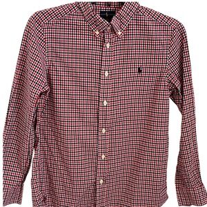 Ralph Lauren Boys Button Up Long Sleeve Shirt‎ Red Blue White L 14/16 Preppy